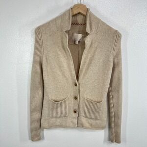 Banana Republic Heritage 100% Cashmere Cardigan Sweater Beige Medium‎ Pockets